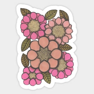 Flower Power, pink and green, retro florals Sticker